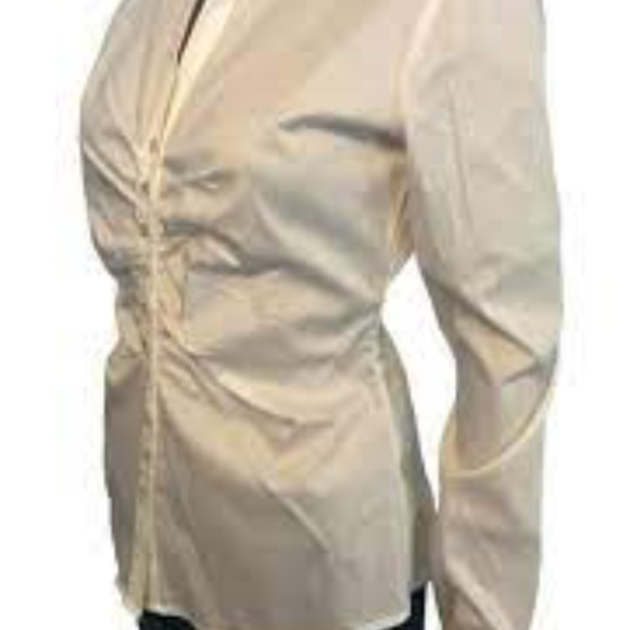 NWOT New York & Company Stretch White Ruched Button Shirt Size XS - Picture 2 of 7